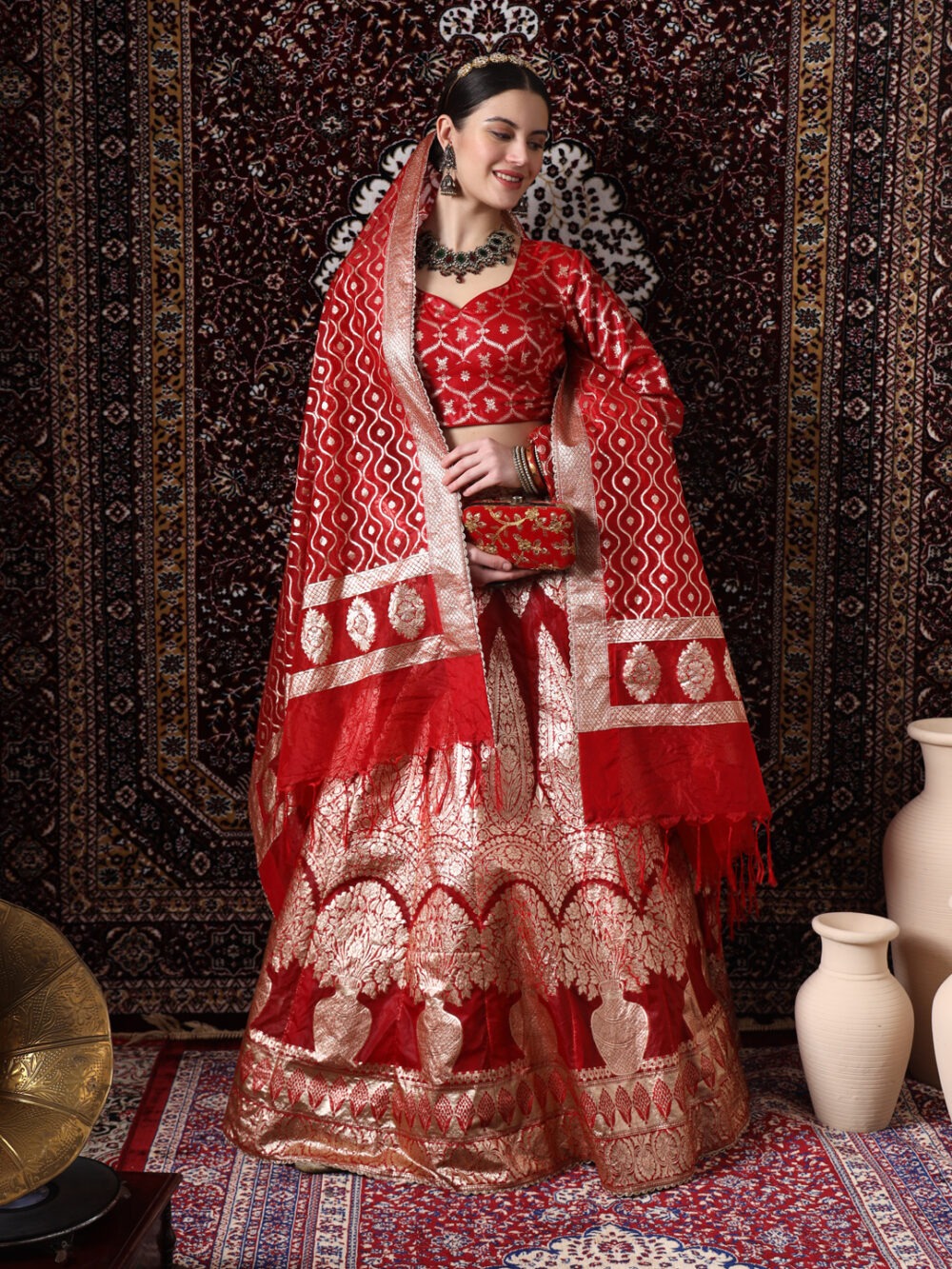 Red Pottery Pot Lehenga